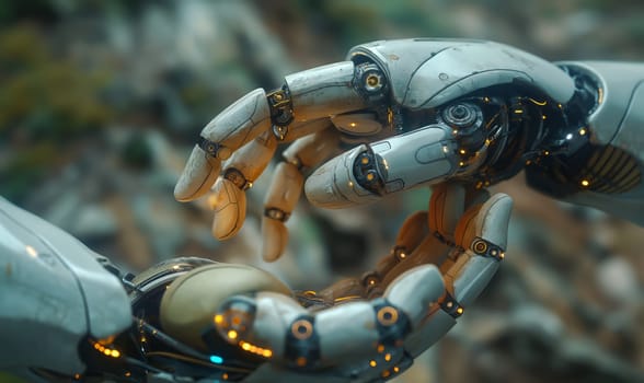 Futuristic robots on an abstract background. Selective soft focus.