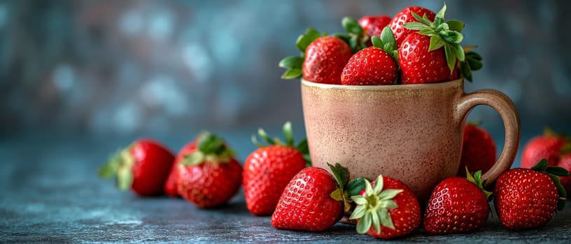 Ripe strawberries in a cup on a blurred background. Selective soft focus.