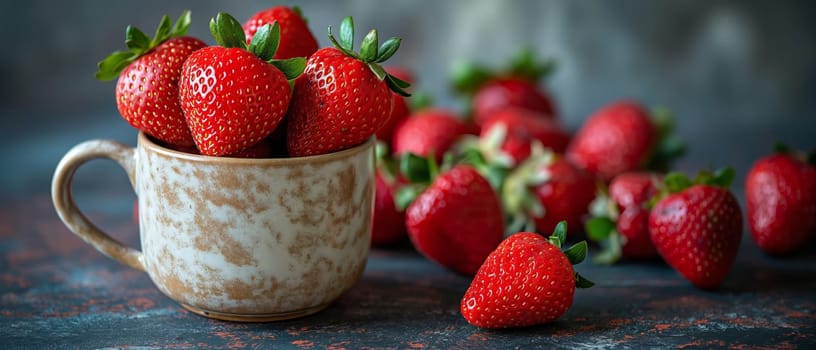 Ripe strawberries in a cup on a blurred background. Selective soft focus.