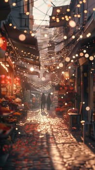 Daylight and lanterns of a very realistic streetscape. High quality photo