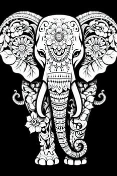 Black and white illustration for coloring animals, elephant. Selective soft focus