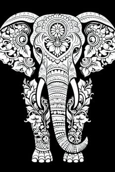 Black and white illustration for coloring animals, elephant. Selective soft focus