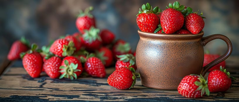 Ripe strawberries in a cup on a blurred background. Selective soft focus.