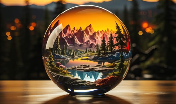 Nature in a glass ball on an abstract background. Selective soft focus.