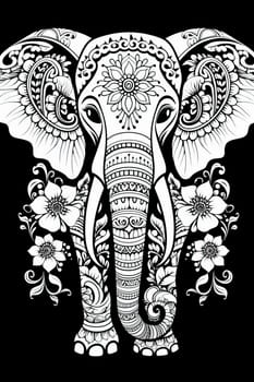 Black and white illustration for coloring animals, elephant. Selective soft focus