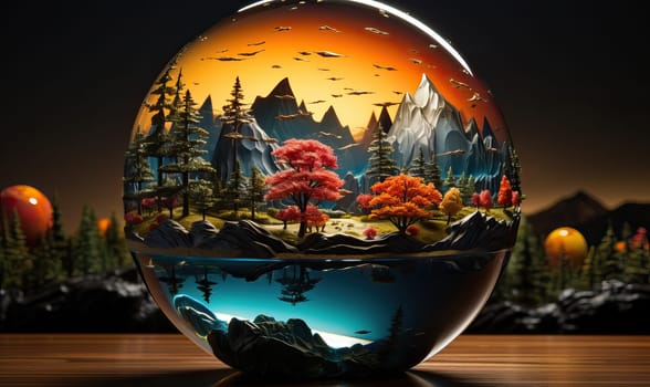 Nature in a glass ball on an abstract background. Selective soft focus.