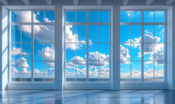 Empty white room with a view from the window. Selective soft focus.