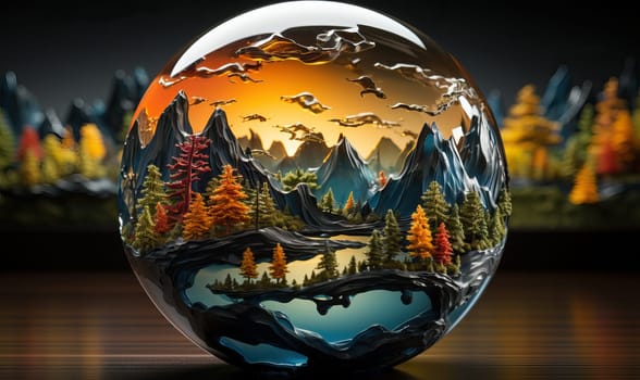 Nature in a glass ball on an abstract background. Selective soft focus.
