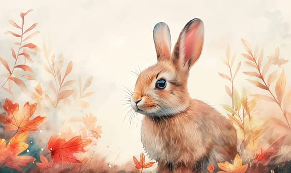Illustration, cartoon, hare, on a light background. Selective soft focus.