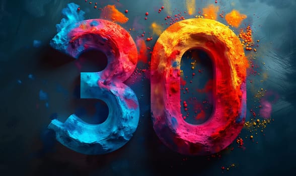 30 on an abstract color background. Selective soft focus.