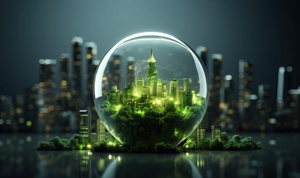 Urban landscape in a ball against the background of the city. Selective soft focus.