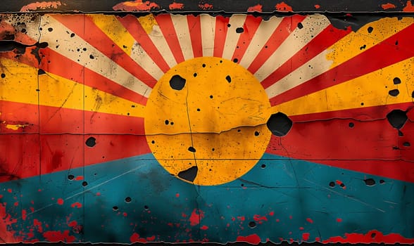 Vintage colored background with the image of the sun. Selective soft focus.