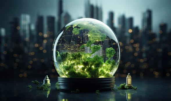 Urban landscape in a ball against the background of the city. Selective soft focus.