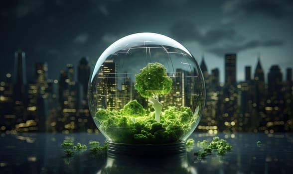 Urban landscape in a ball against the background of the city. Selective soft focus.