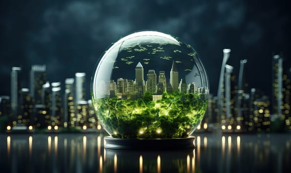Urban landscape in a ball against the background of the city. Selective soft focus.