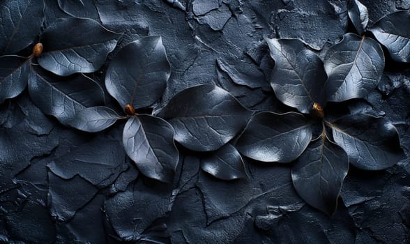 Texture background with black leaves full frame. Selective soft focus.