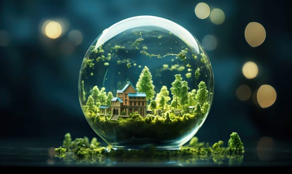 Nature in a glass ball on an abstract background. Selective soft focus.