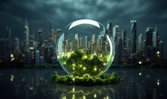 Urban landscape in a ball against the background of the city. Selective soft focus.