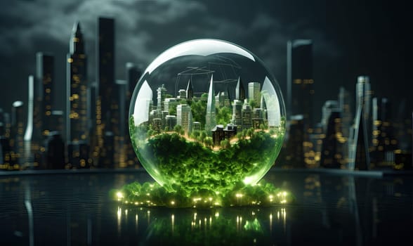 Urban landscape in a ball against the background of the city. Selective soft focus.