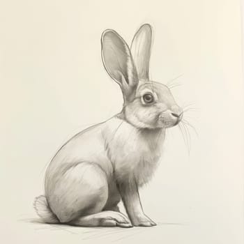 Sketch of a rabbit on a white background. Selective soft focus.