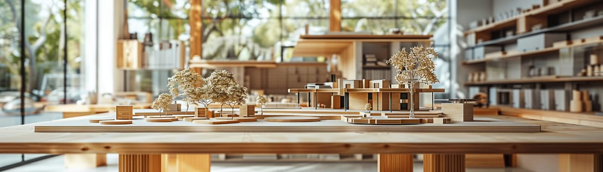 Spacious Architecture Firm with Models and Drafts in Motion, The blur of creative materials and focused architects suggests design and vision coming to life.