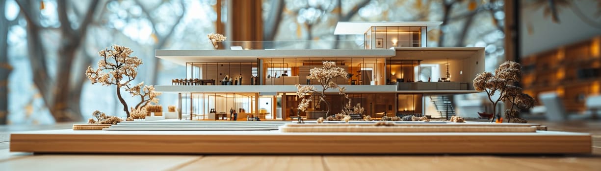 Spacious Architecture Firm with Models and Drafts in Motion, The blur of creative materials and focused architects suggests design and vision coming to life.