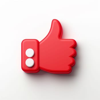 A bright red thumbs up sign stands out against a plain white background, conveying positivity and approval.