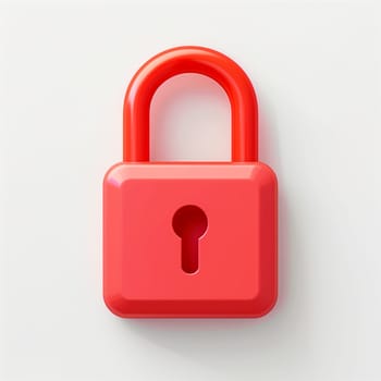 A red padlock secured with a key attached to it, symbolizing security and protection.