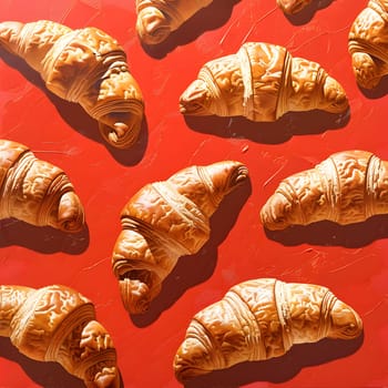 A photograph capturing a pattern of croissants on a wooden surface, showcasing the beauty of baked goods made from natural ingredients