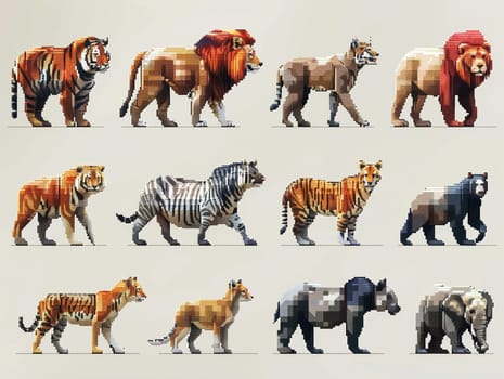 Low-Res Pixel Art of Exotic Animals for an Educational Game, Wildlife blurs into educational sprites, a pixel safari of learning.