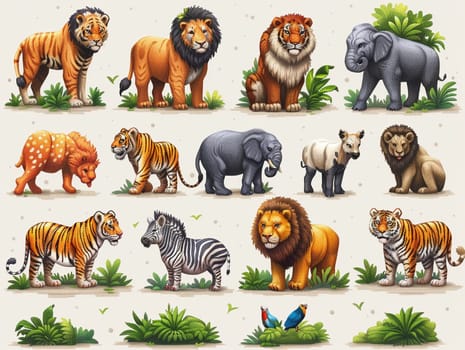 Low-Res Pixel Art of Exotic Animals for an Educational Game, Wildlife blurs into educational sprites, a pixel safari of learning.