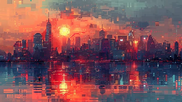 If you wish for prompts in a different style or another aspect of pixelation, please provide more details or adjustments.Pixelated Urban Skyline Evoking Retro Video Games, A cityscape rendered in blocky squares blurs the lines between modern skylines and digital art.