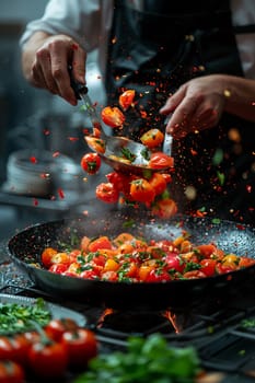 Chef tossing vegetables in a pan, symbolizing the action and passion in cooking