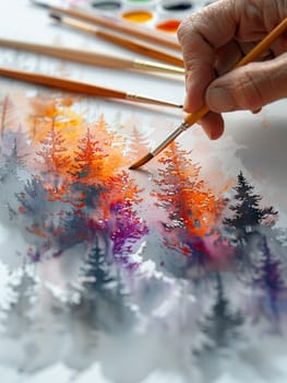 Close-up of hand applying watercolor to paper, illustrating the fluidity and spontaneity of art