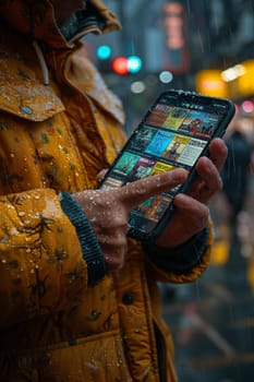 Close-up of fingers scrolling through a news feed on a phone, representing information consumption.