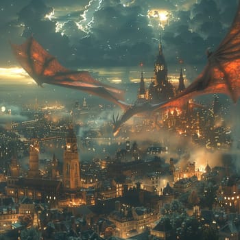 Photoshop fantasy combining dragons and technology in a mesmerizing cityscape.