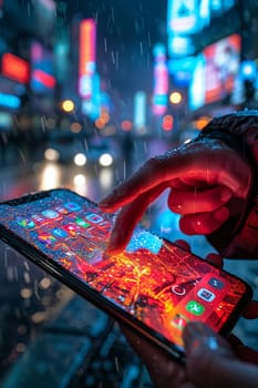 Close-up of fingers scrolling through a news feed on a phone, representing information consumption.