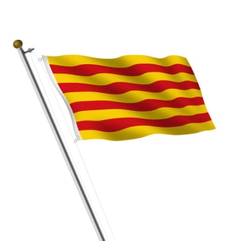A Catalonia Flagpole 3d illustration on white with clipping path