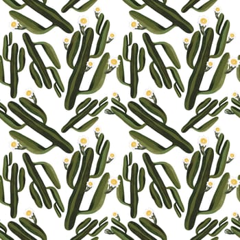 Blooming saguaro cactus. Seamless watercolor pattern for wrapping paper, wallpaper and textiles