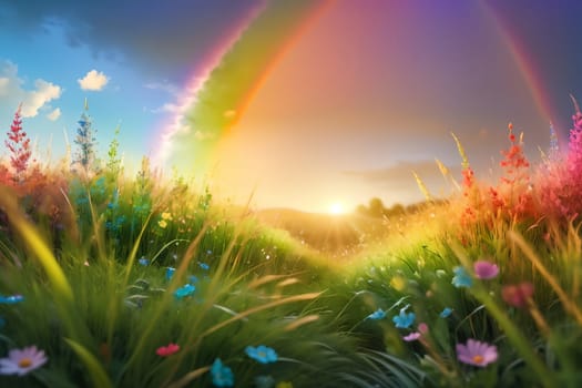 multi-colored bright rainbow in pastel colors .