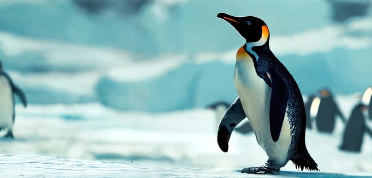 A lonely penguin walks across frozen Antarctica. Generative AI