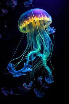 jellyfish on deep blue water. Ocean or sea. Generated AI.