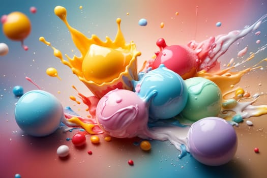 colorful fruit ice cream, in pastel colors .