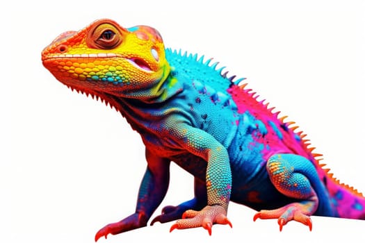 colorful chameleon portrait on a white background. Generated AI.