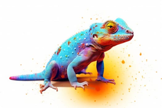colorful chameleon portrait on a white background. Generated AI.