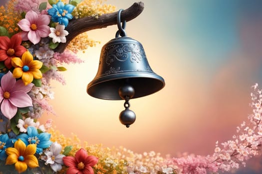 colorful iron bell with floral patterns, in pastel colors .
