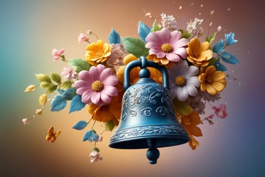 colorful iron bell with floral patterns, in pastel colors .
