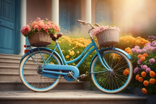 colorful bicycle with flowers, in pastel colors .