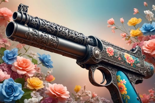 iron military pistol with floral pattern .