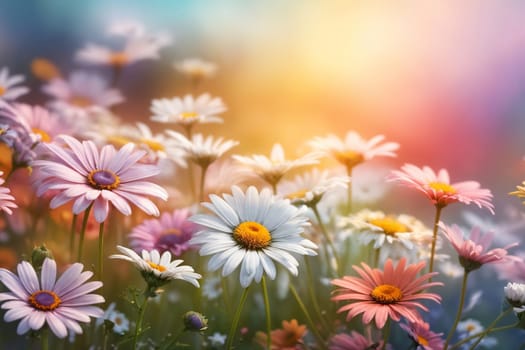multicolored colorful daisies in the field .